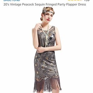 Babeyond gray gatsby flapper peacock 1920s dress L